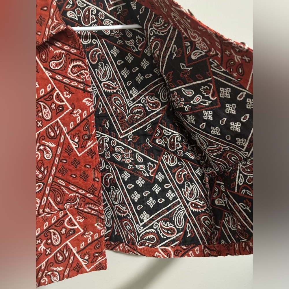Rare Retro 90s Bandana Print Jacket Rust Red Western maximalist Rodeo small - Picture 7 of 13